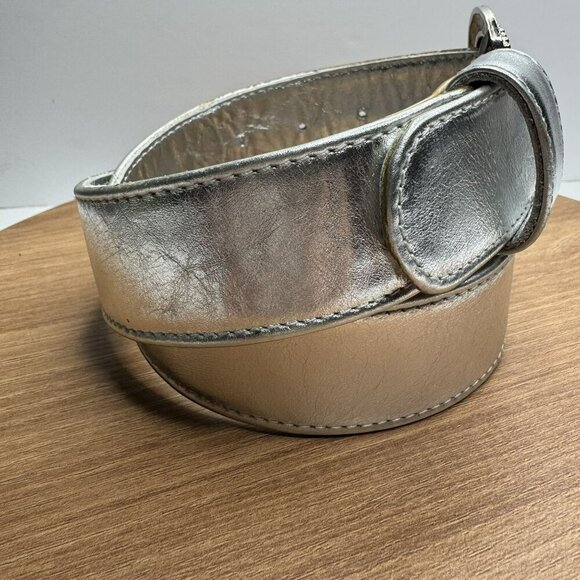 Lucia Ferrise Italian Silver Leather Belt Decorative Buckle Size 26 - Picture 4 of 8